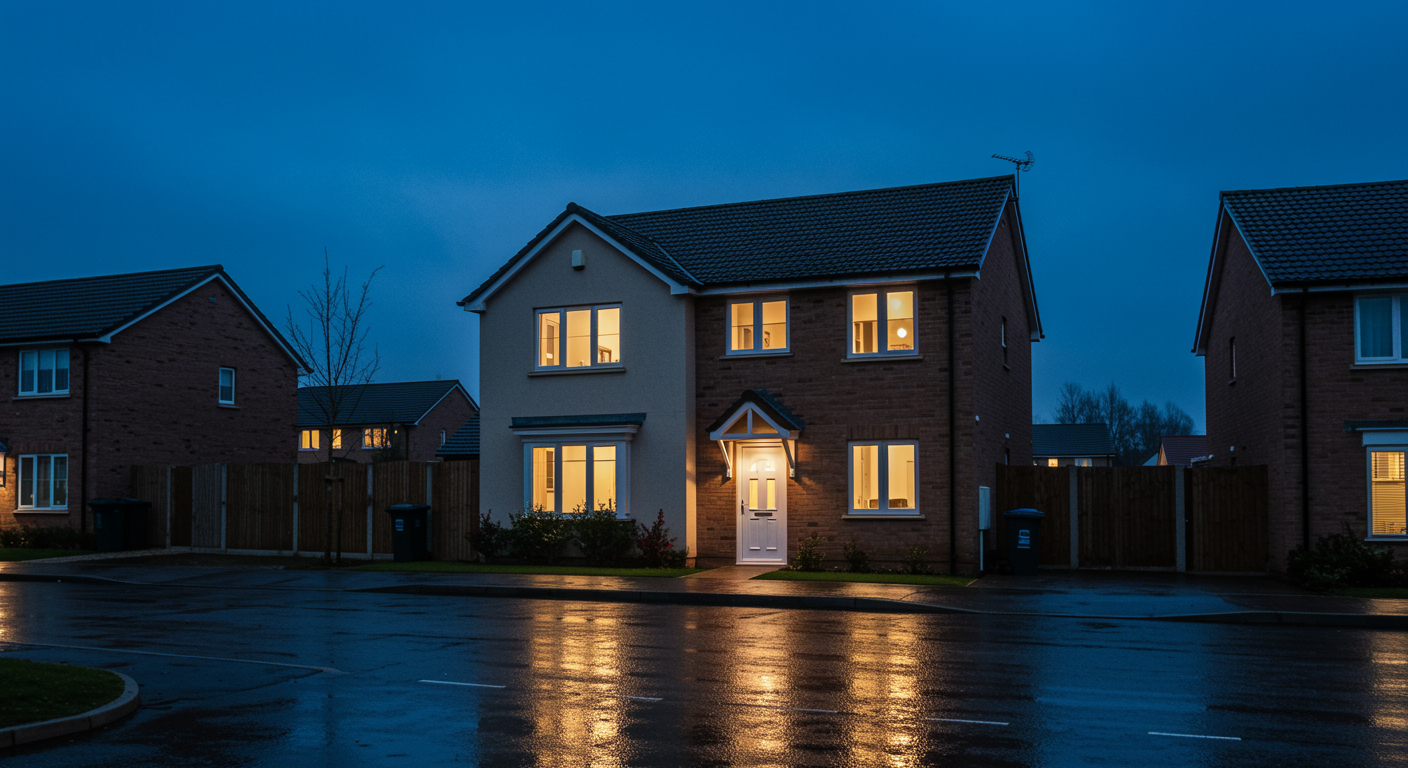 Modern 3-bed UK semi-detached home after rainfall – article on choosing the right water storage tank size.